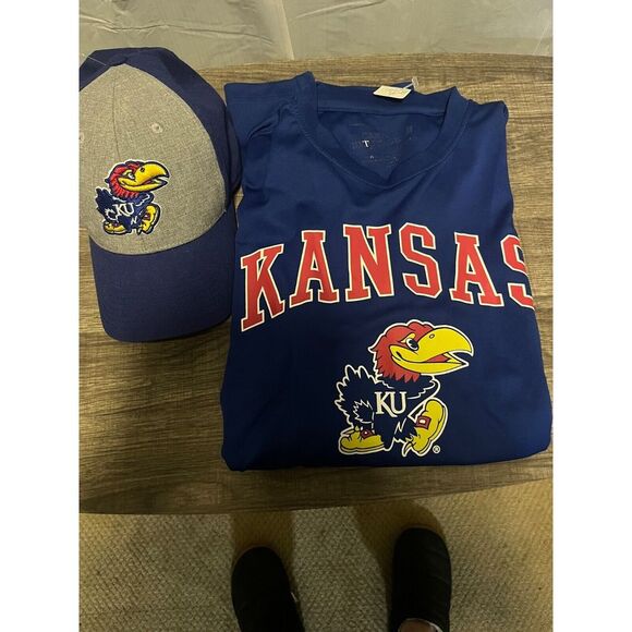 kansas university jayhawks long sleeve medium shirt and ball cap - Picture 1 of 9